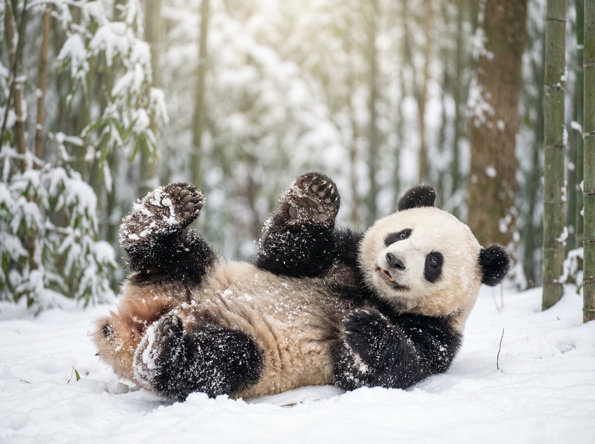 幼女漫画熊猫宝宝雪地嬉戏视频